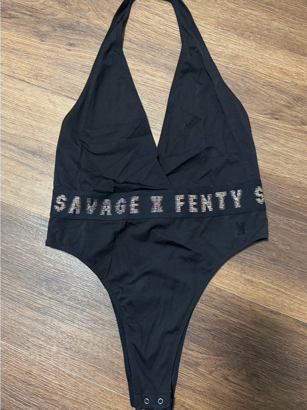 Savage X Fenty Black Halter Style V-neck Bodysuit